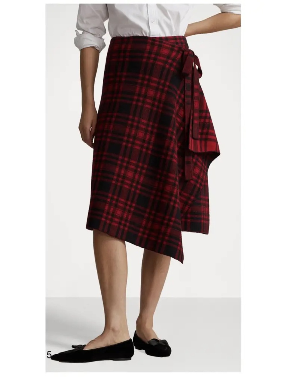 Polo by Ralph Lauren Red and Black Plaid Asymmetrical Wrap Skirt